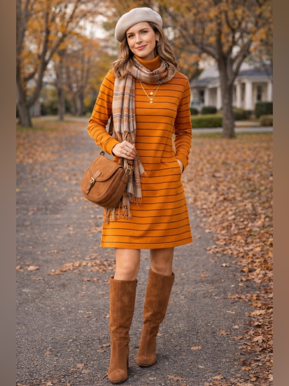 Vintage Bidwell of Newport 70s Orange Striped Boho Mod Woven Turtleneck Dress